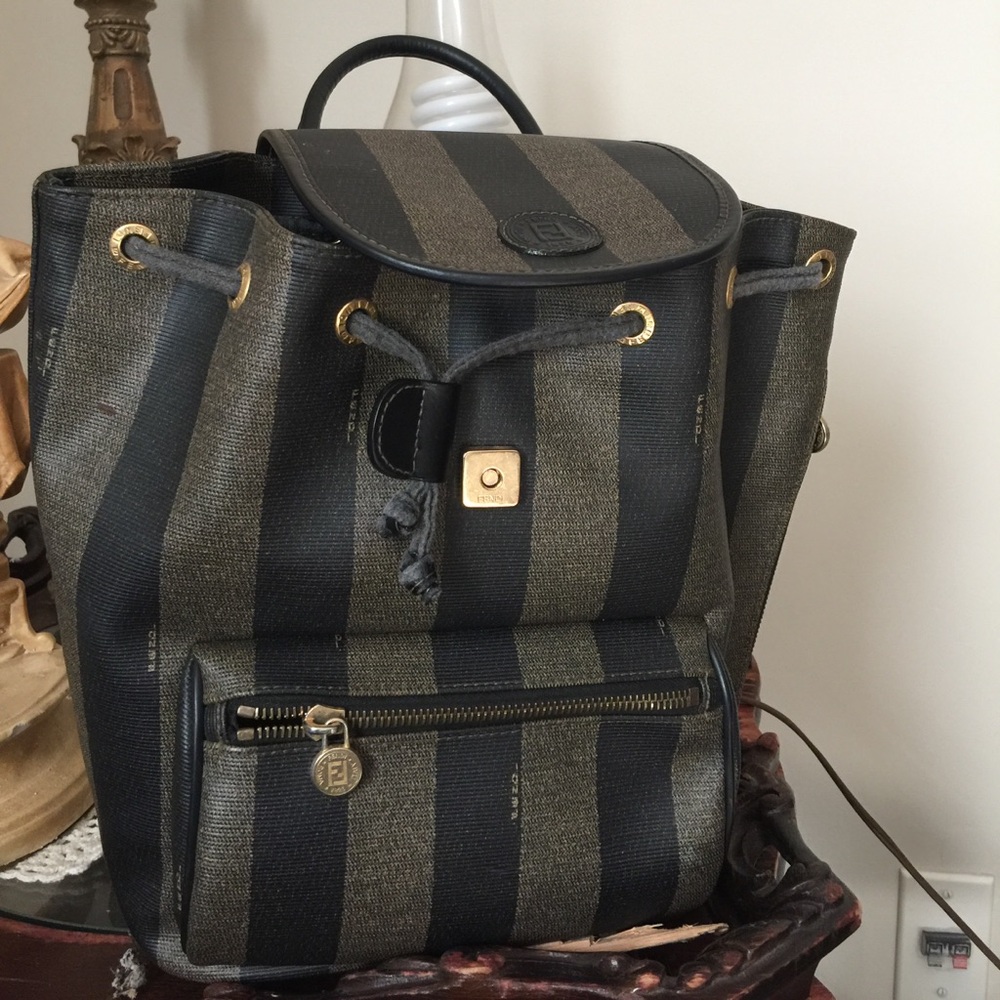 Authentic FENDI pequin striped Backpack Handbag